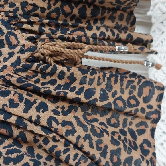 Time and Tru Peasant Top Leopard Print Long Sleeve Round Neck Tassels Size Large - Picture 7 of 12